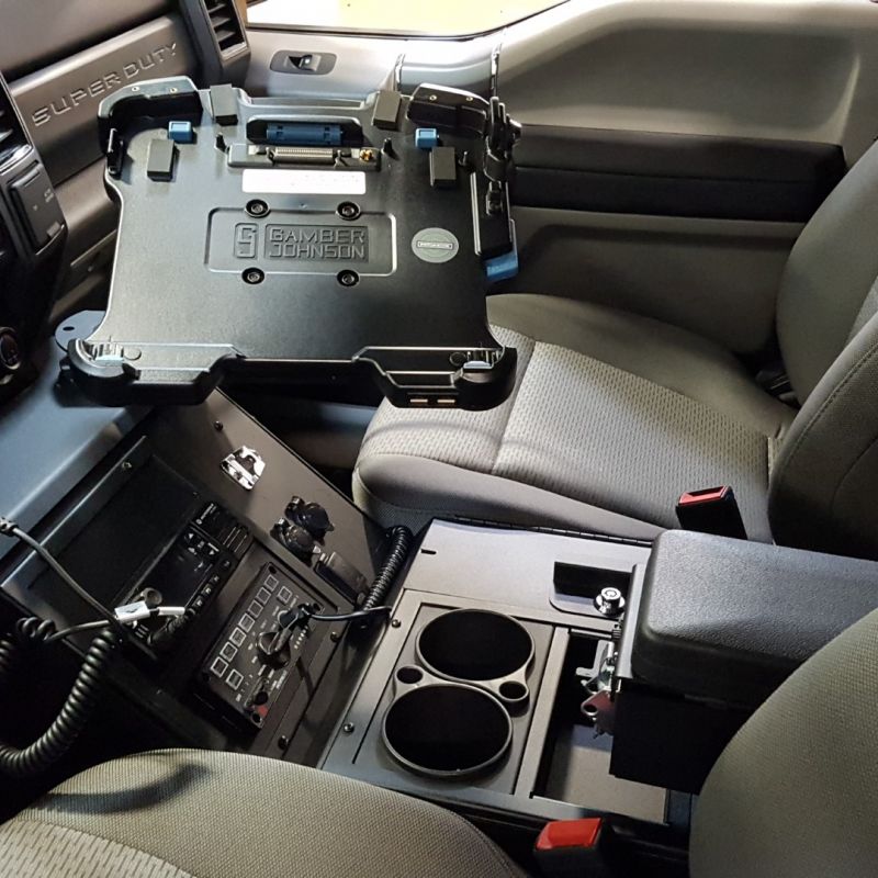 Consoles in police vehicle